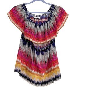Trina Turk Silk Off the Shoulder Top Boho Print Size Small